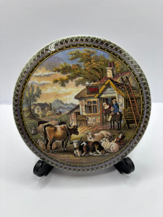 Rare Old Prattware lid, “The red bull inn”