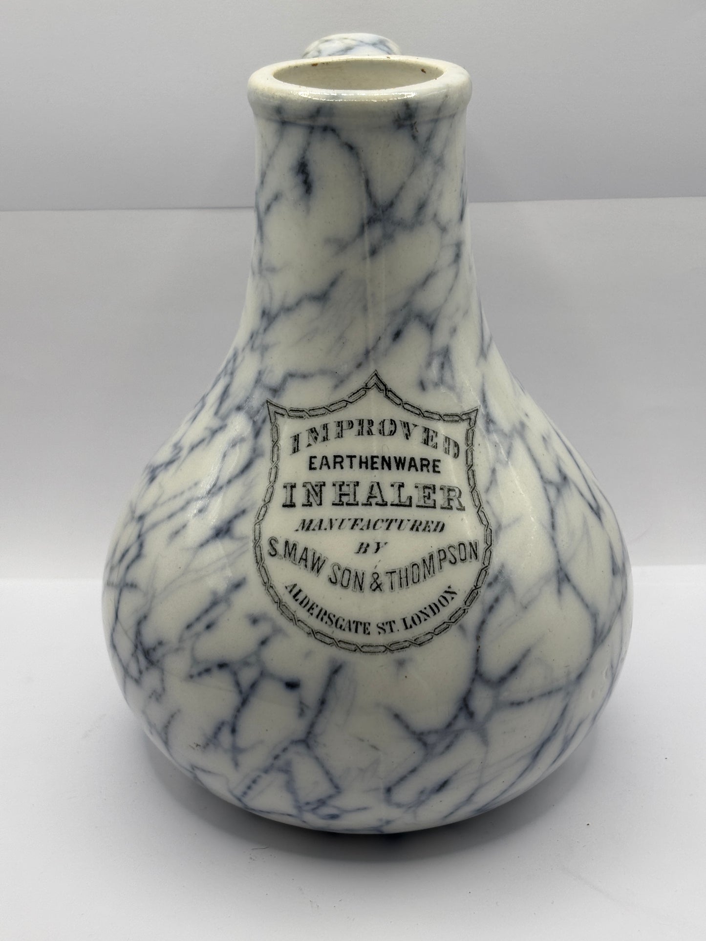Old stoneware advertising inhaler, S Maw & Thompson improved earthenware inhaler