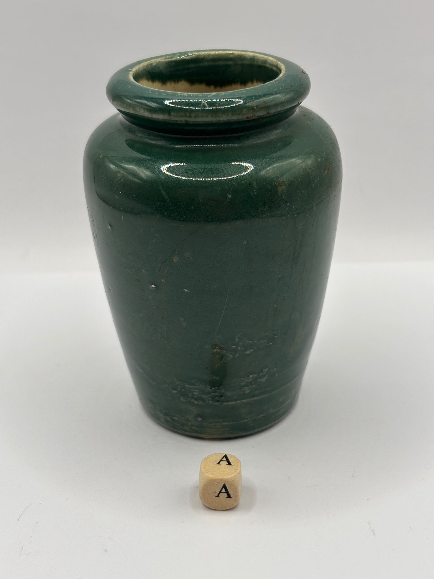 Old plain green cream pot (a)