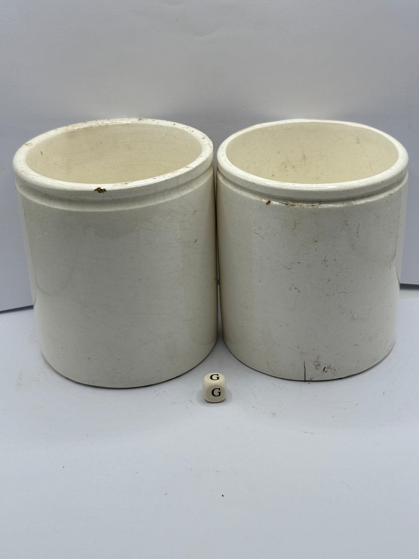 2 old stoneware preserve pots (G)