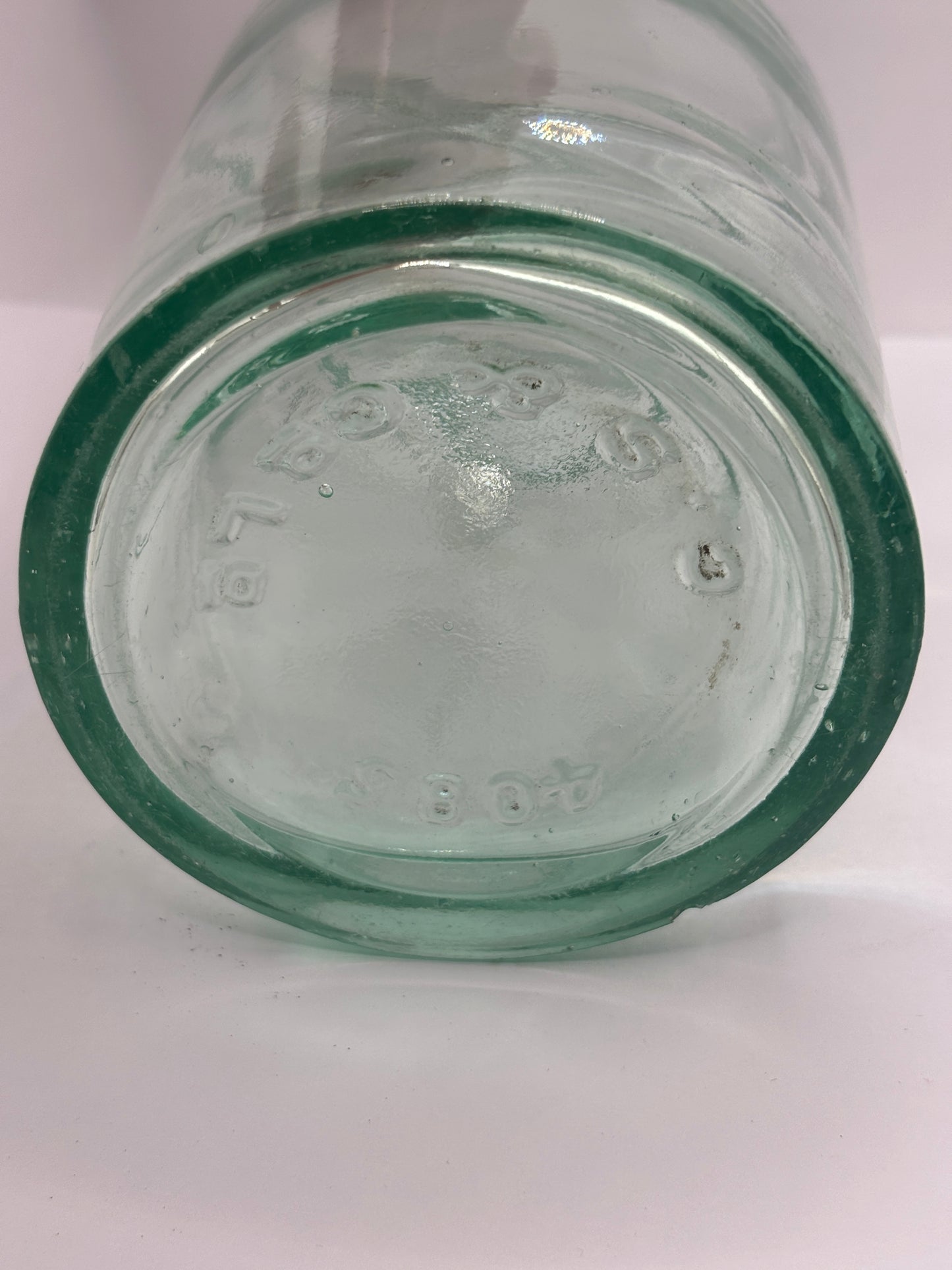 Old aqua glass fruit growers preserve jar