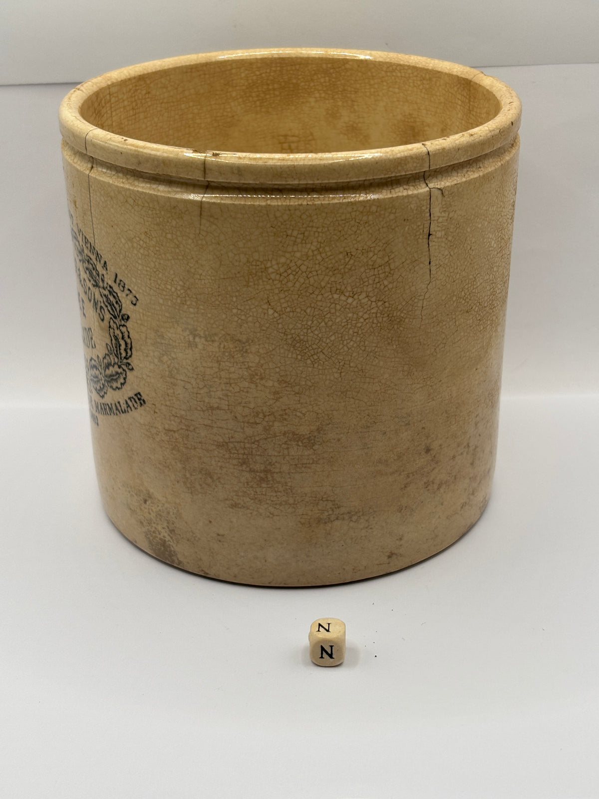 Old large rare 4lb stoneware marmalade pot, James Keiller Dundee marmalade (N)