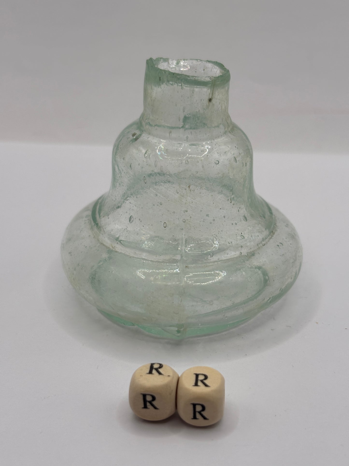 Old aqua glass inkwell, Bell ink (RR)