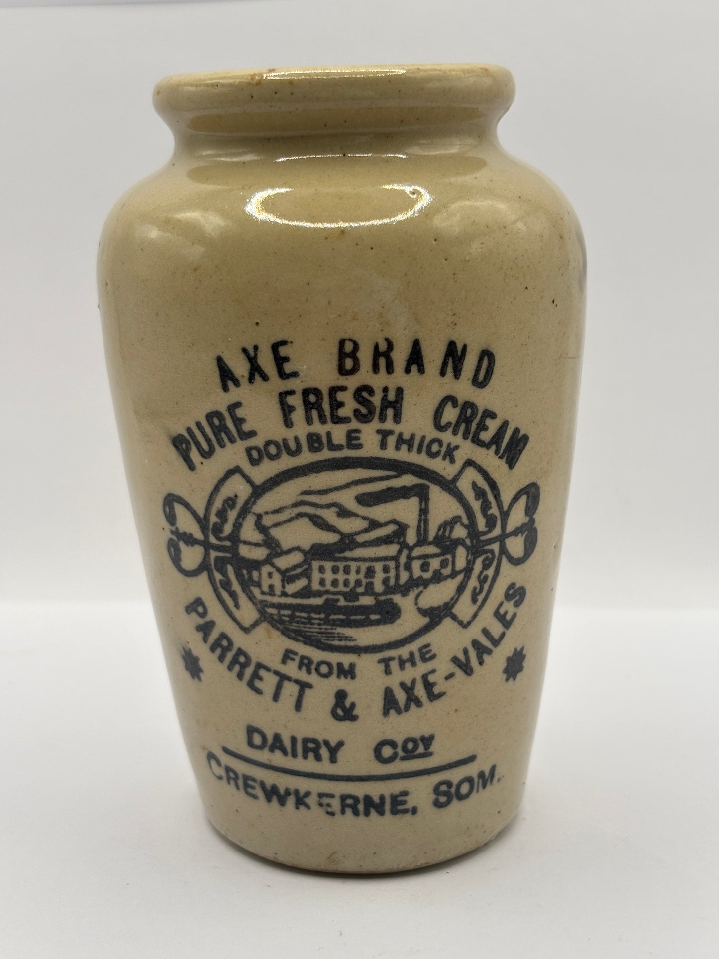Old stoneware advertising cream pot, Parrett & axe vales pure fresh cream