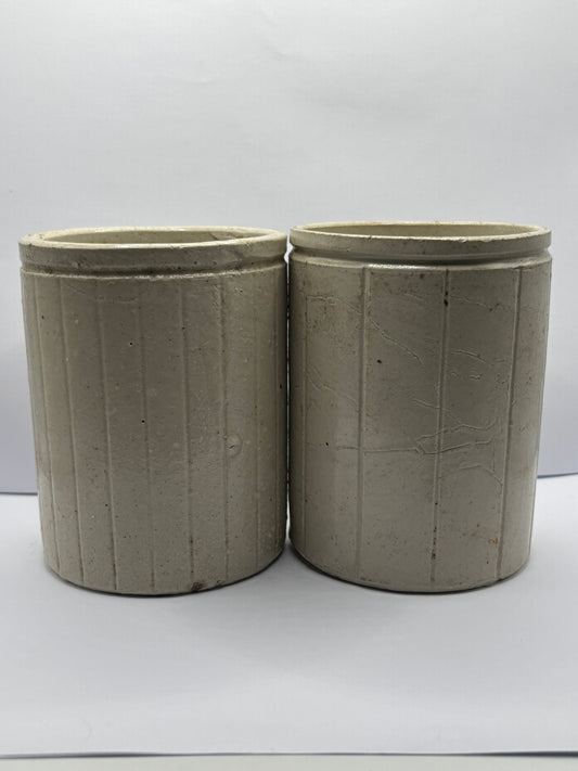 2 ribbed stoneware jam pots