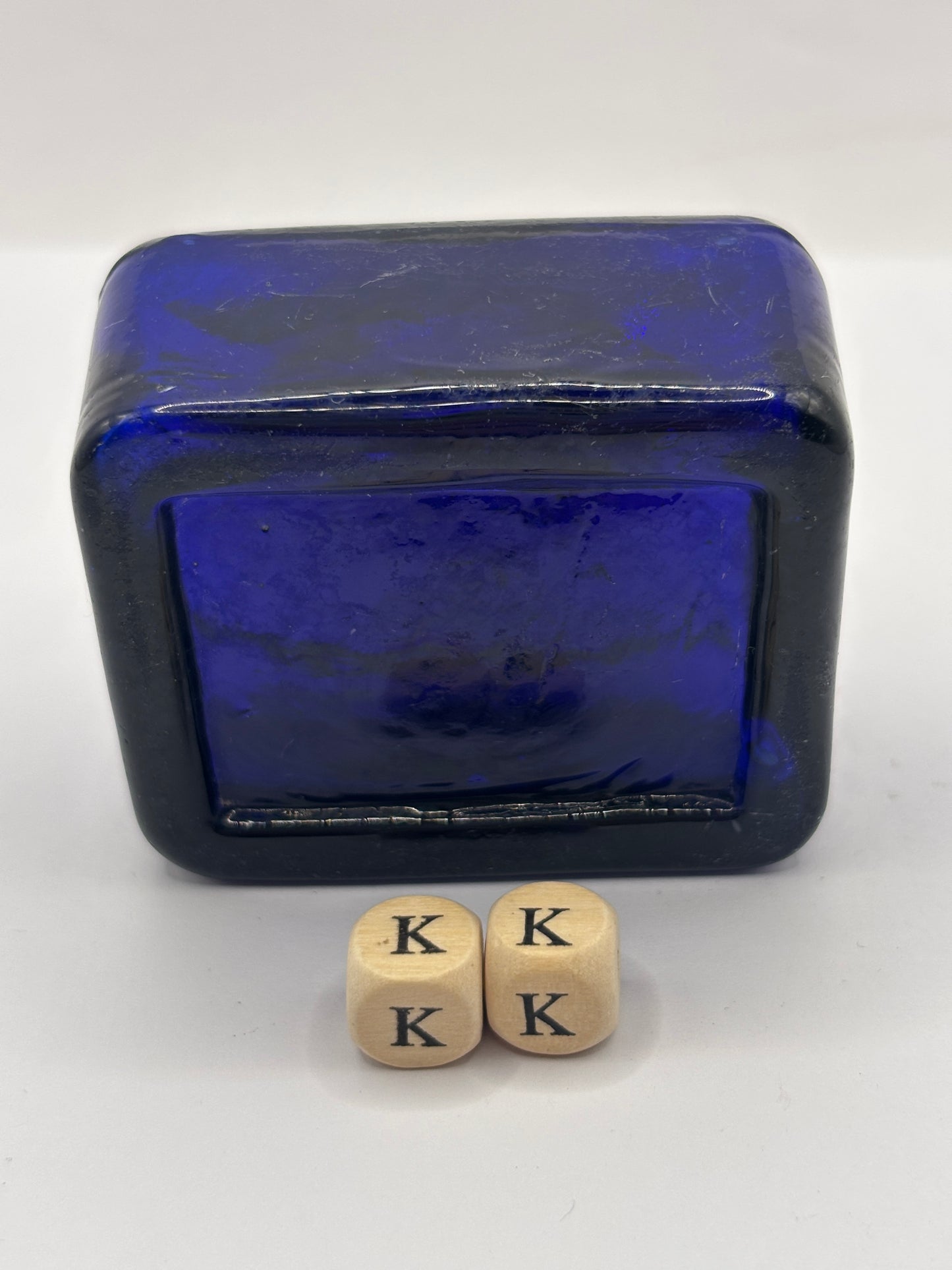 Old cobalt blue glass ink bottle, inkwell (KK)
