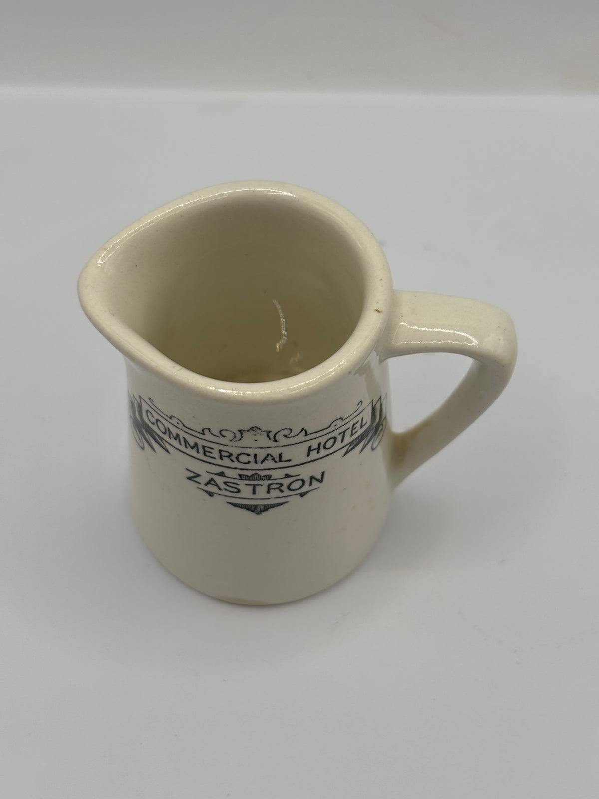 Old advertising creamer jug, Commercial hotel