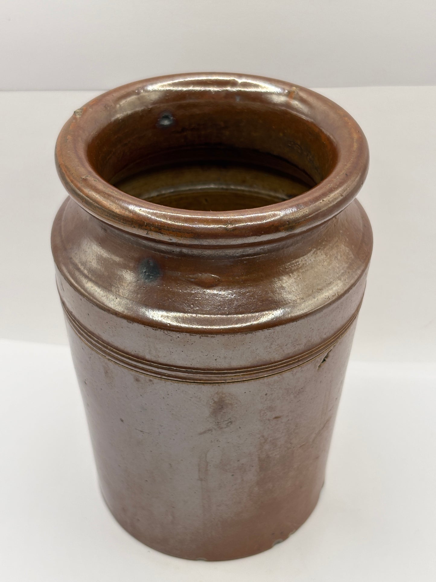Old salt glaze pantry pot, storage jar 16cms