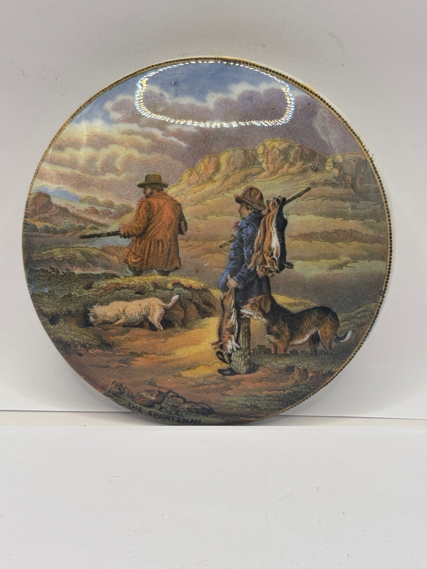 Old Prattware lid, The sportsman. Repaired