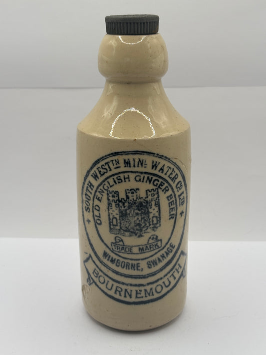 Old stoneware ginger beer bottle, south west mineral water Co, Bournemouth. Wimborne, Swanage