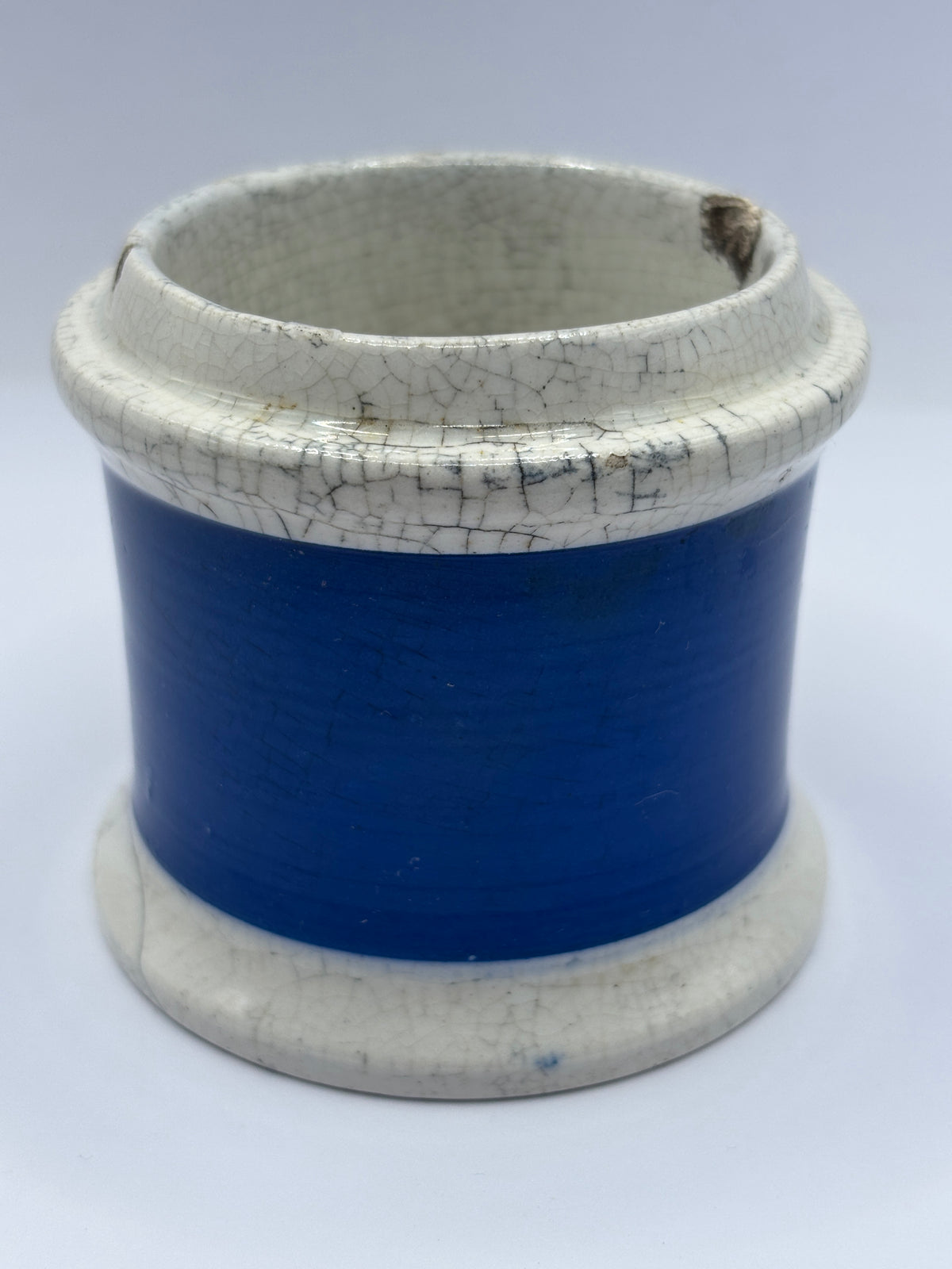 Old small plain blue stoneware apothecary jar