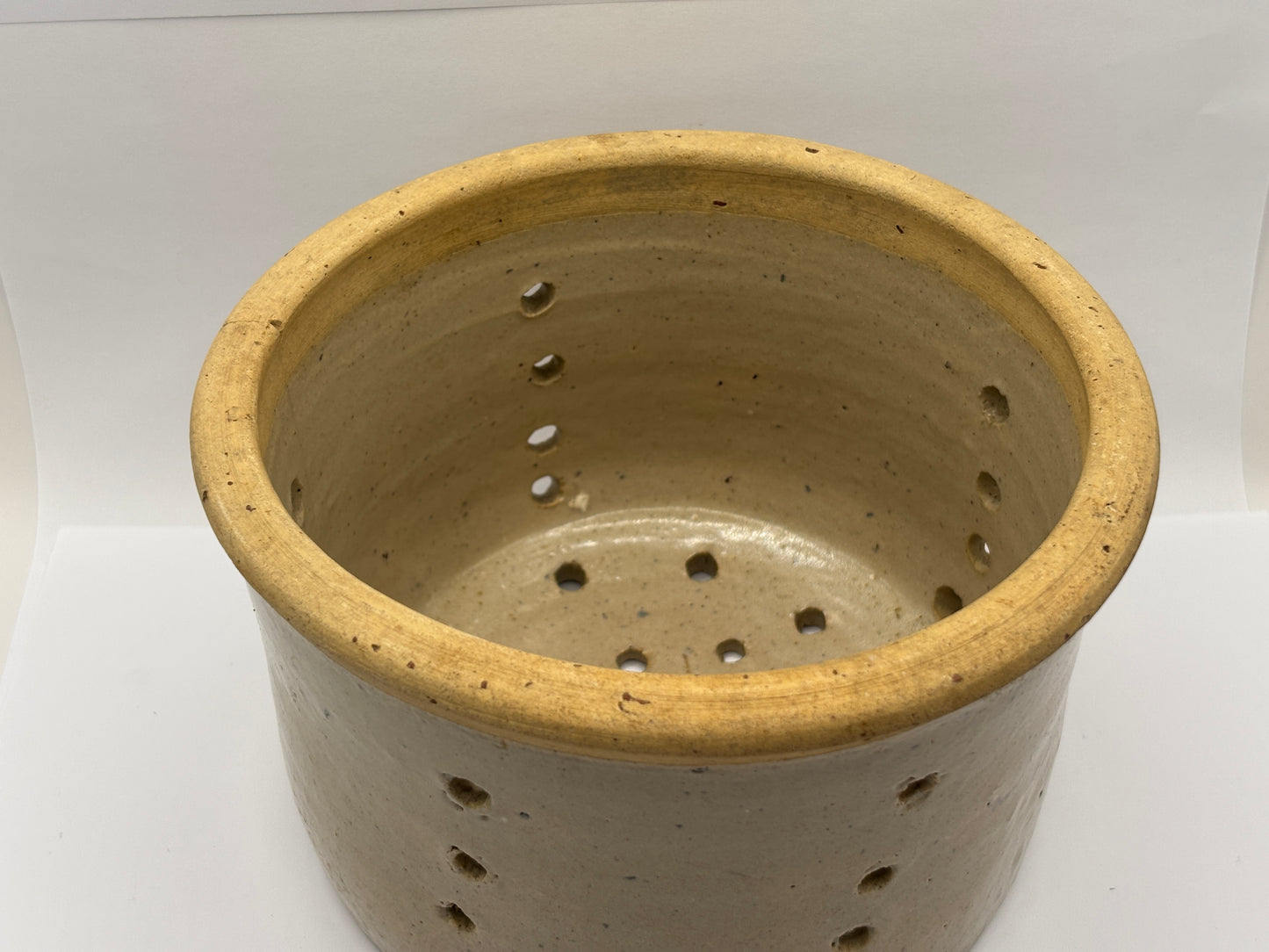 Old large french stoneware cheese strainer