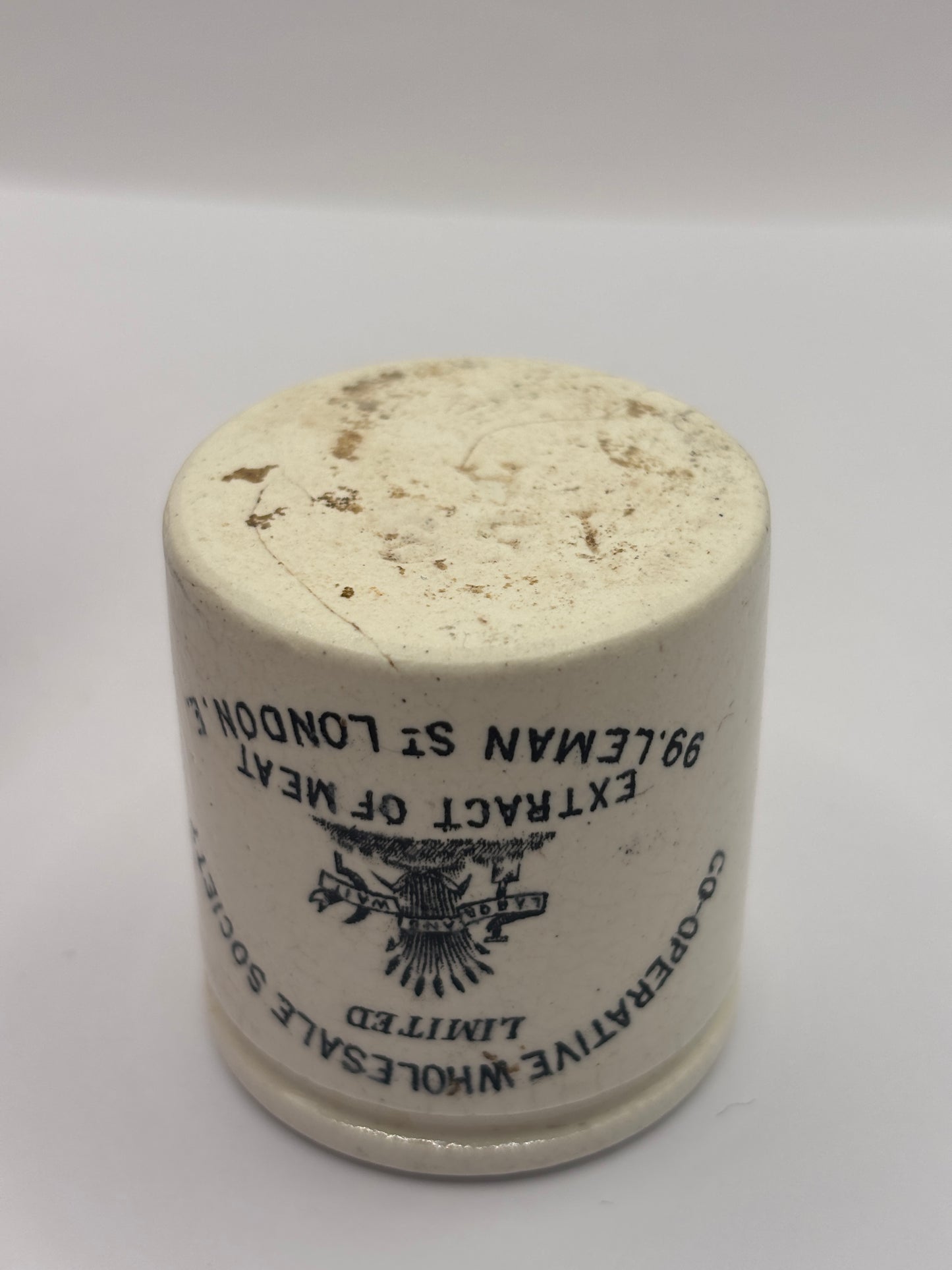 Old advertising jar, Cooperative wholesale society, extract of meat jar