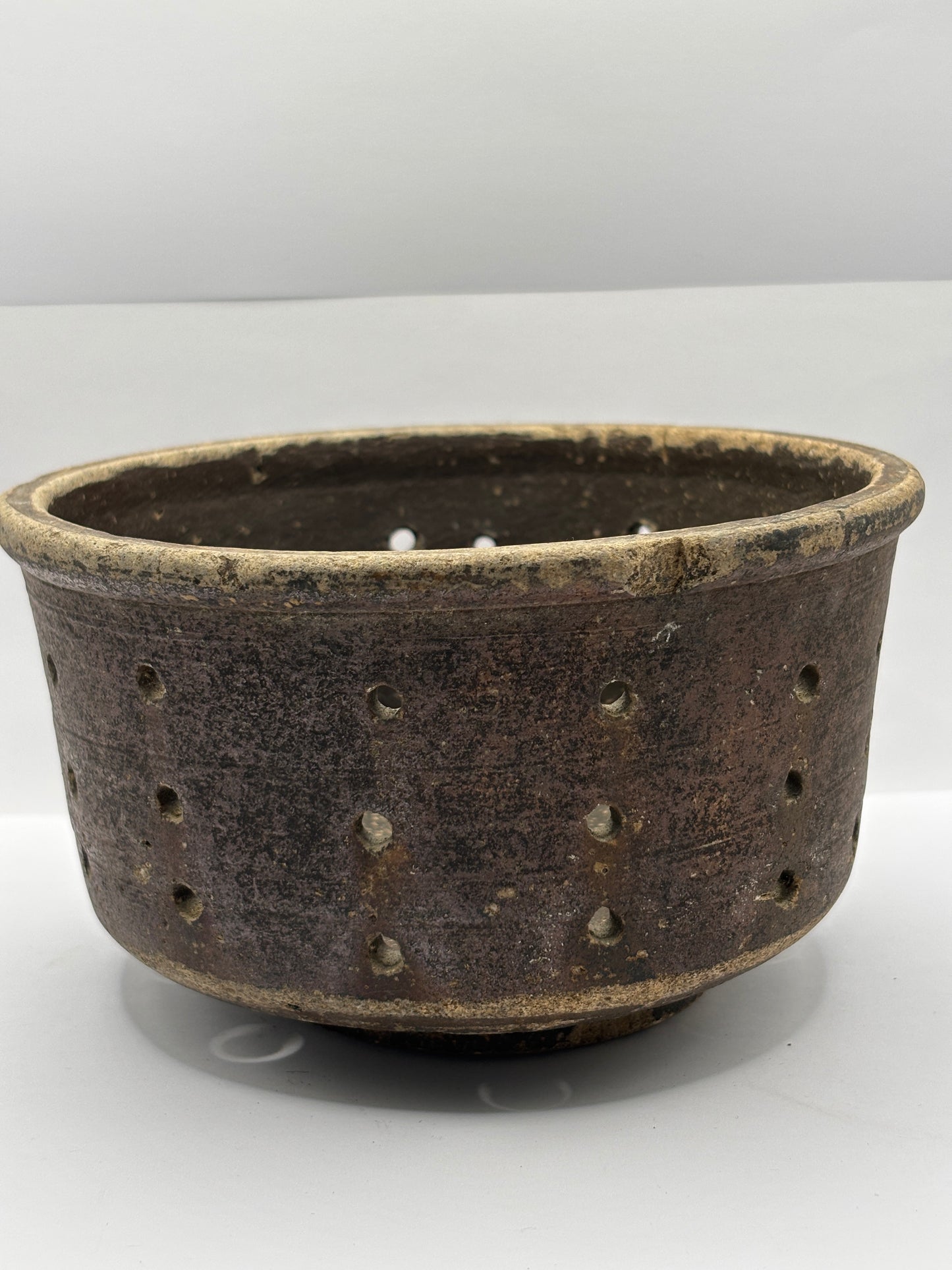 Old large french stoneware cheese strainer