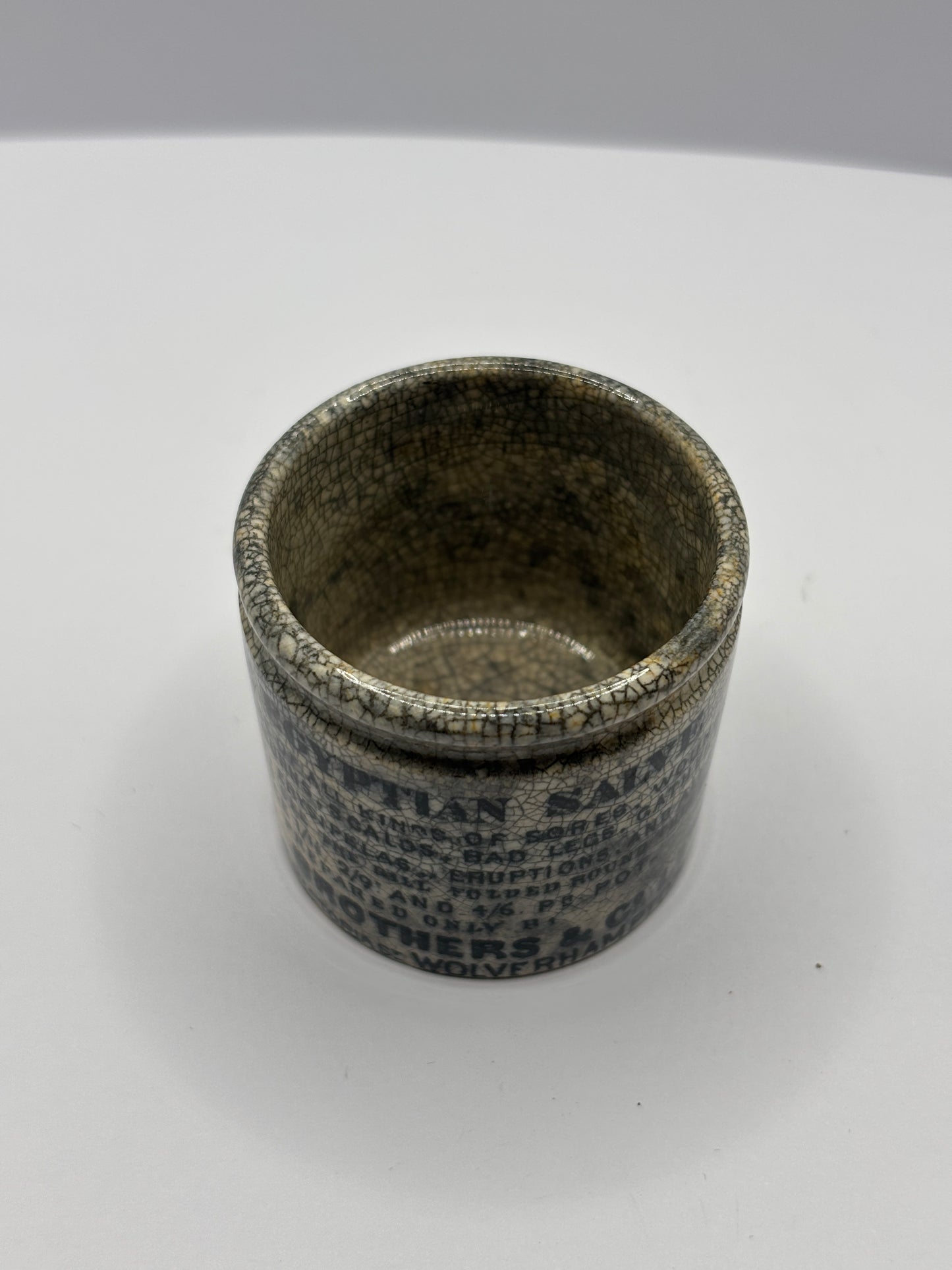 Old stained & crazed Egyptian salve ointment pot