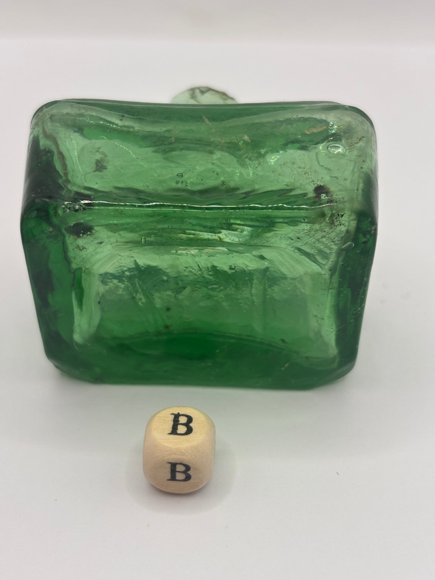 Old green glass boat ink, inkwell (B) small damage