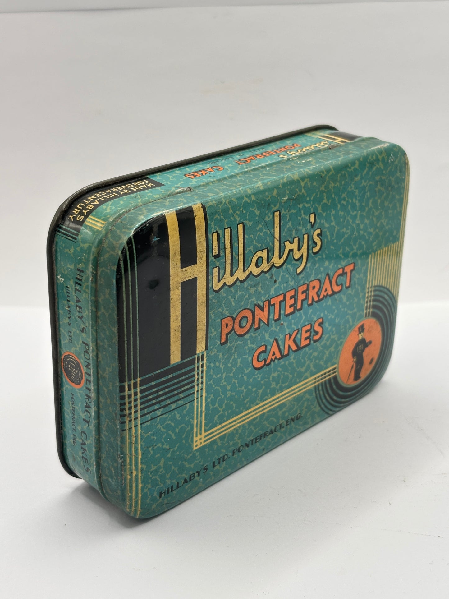 Old advertising tin, Hillabys pontefract cakes