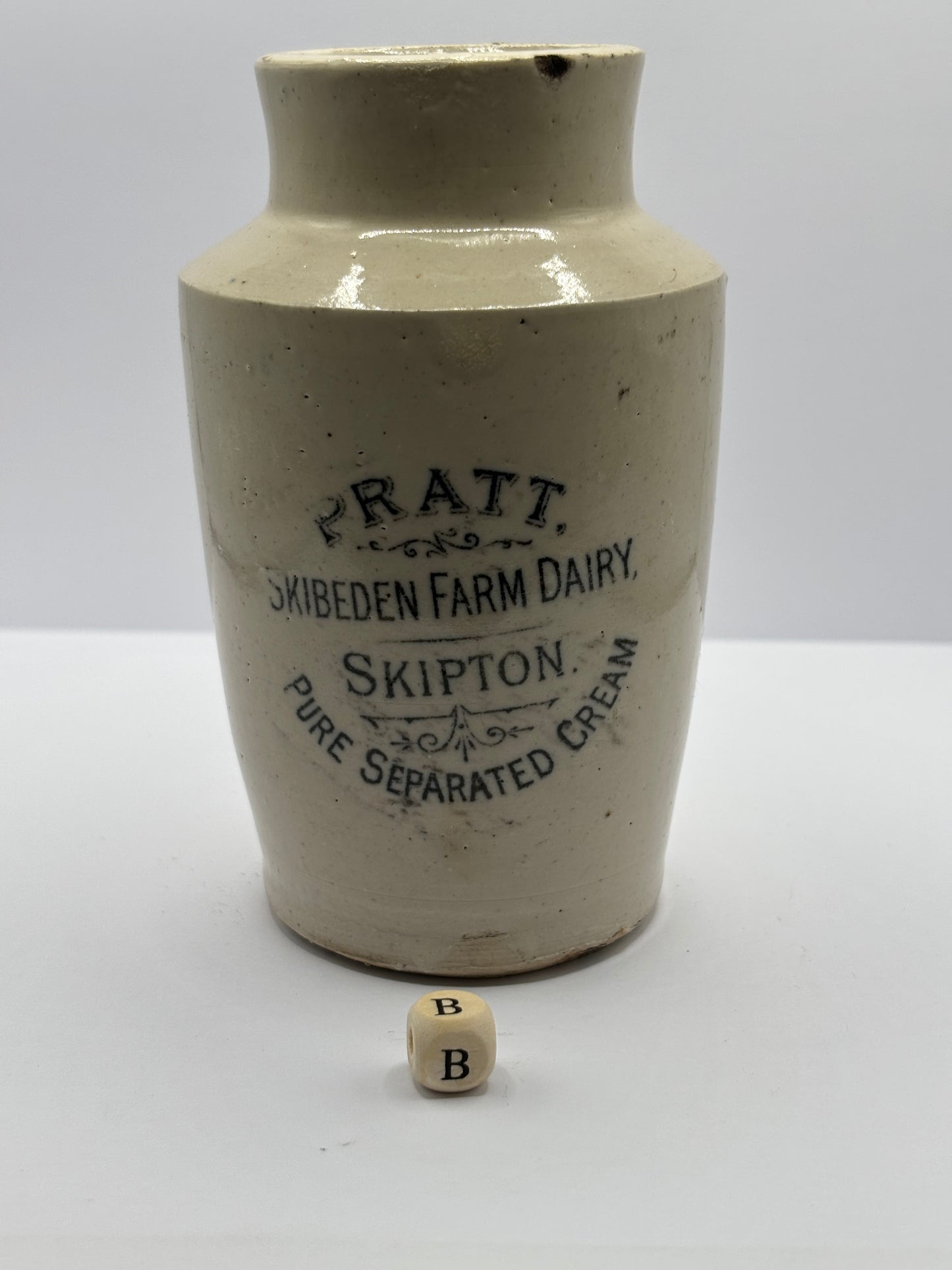 Old Skipton advertising cream pot (B) Skibeden farm dairy