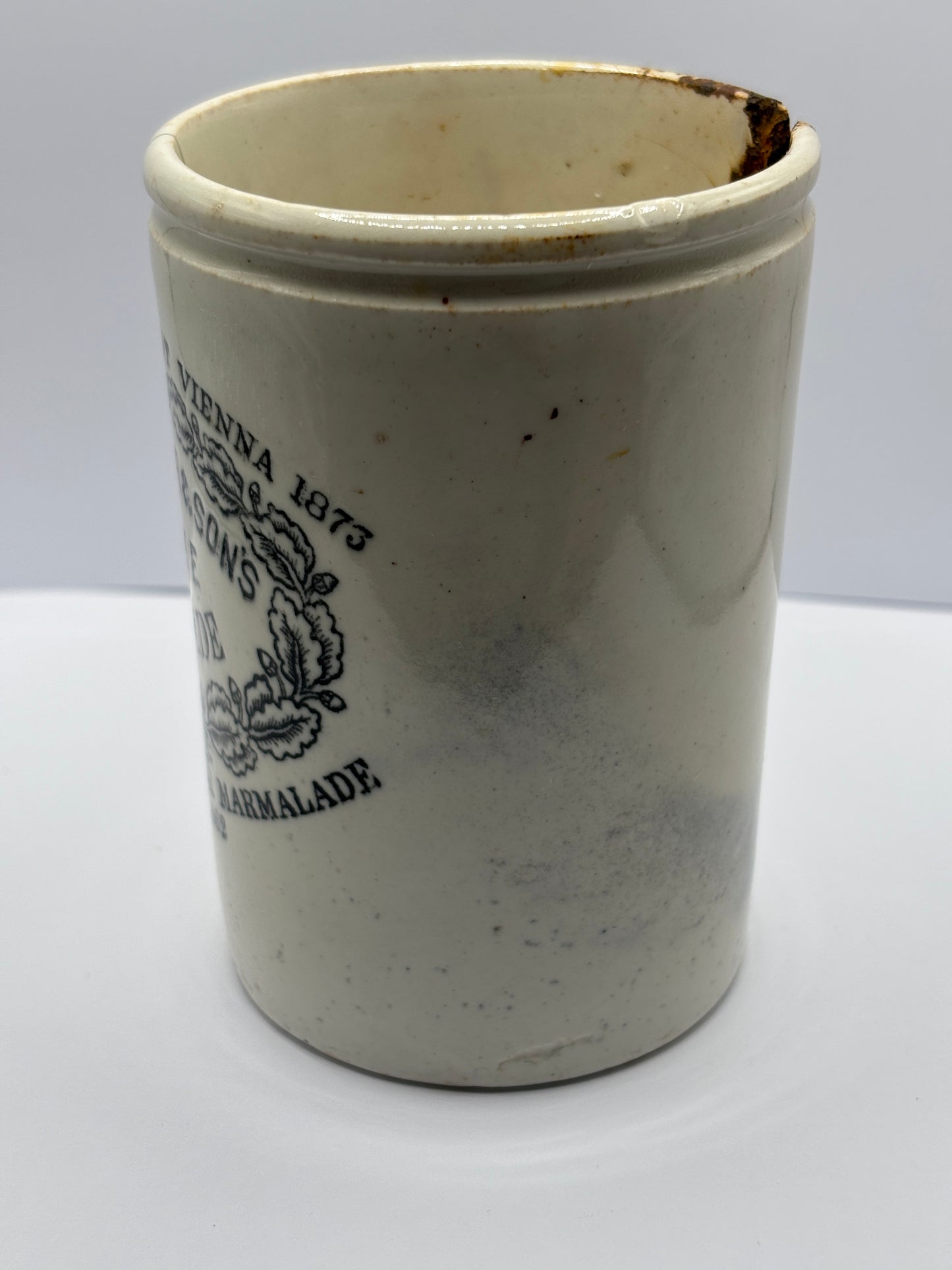 Old 1lb James Keiller Dundee marmalade jar. Damaged