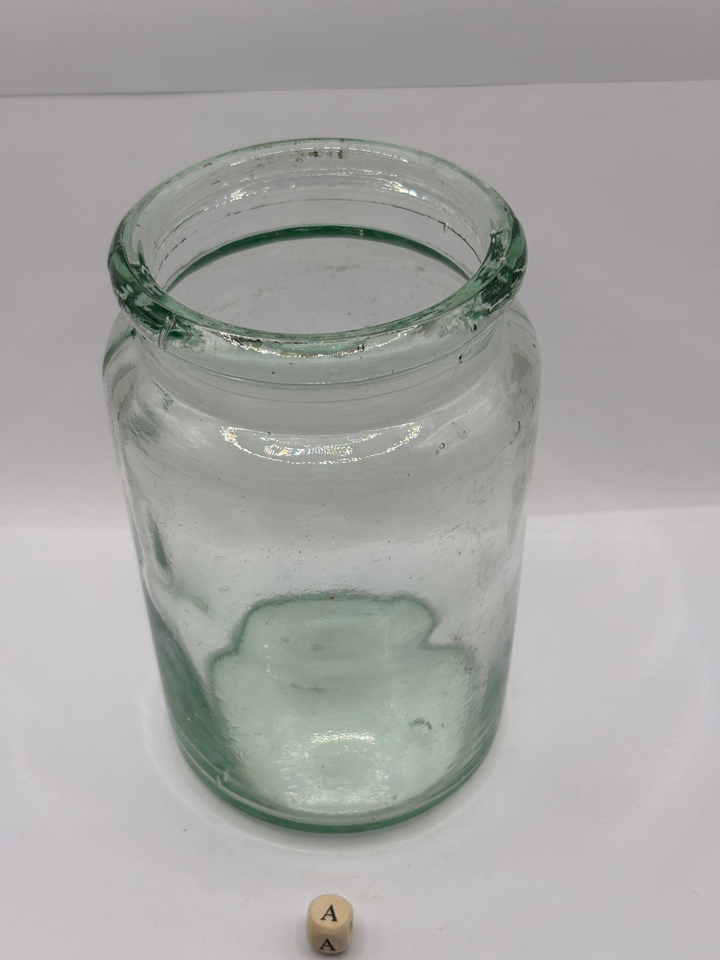 Old 2lb aqua glass pickle jar, preserve jar (a)