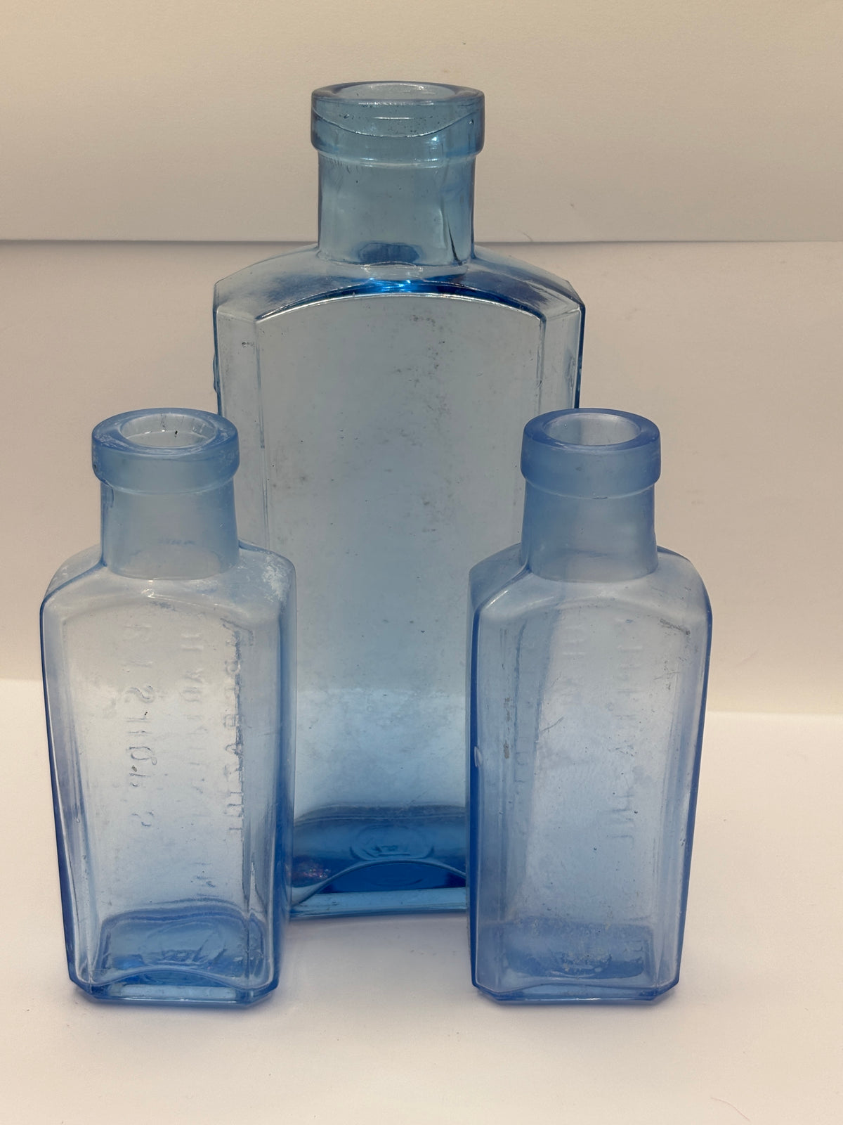 3 old blue bishops chemist bottles