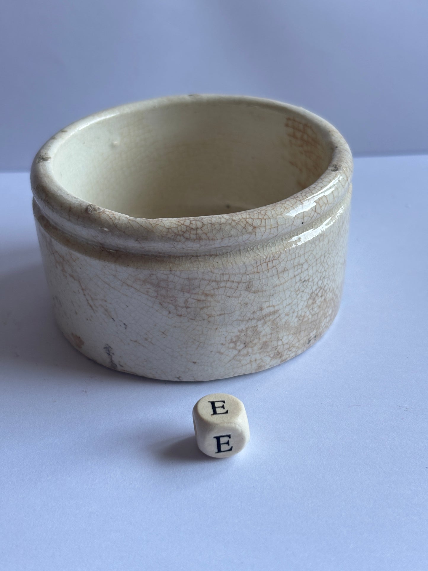 Old stained & crazed stoneware meat paste pot