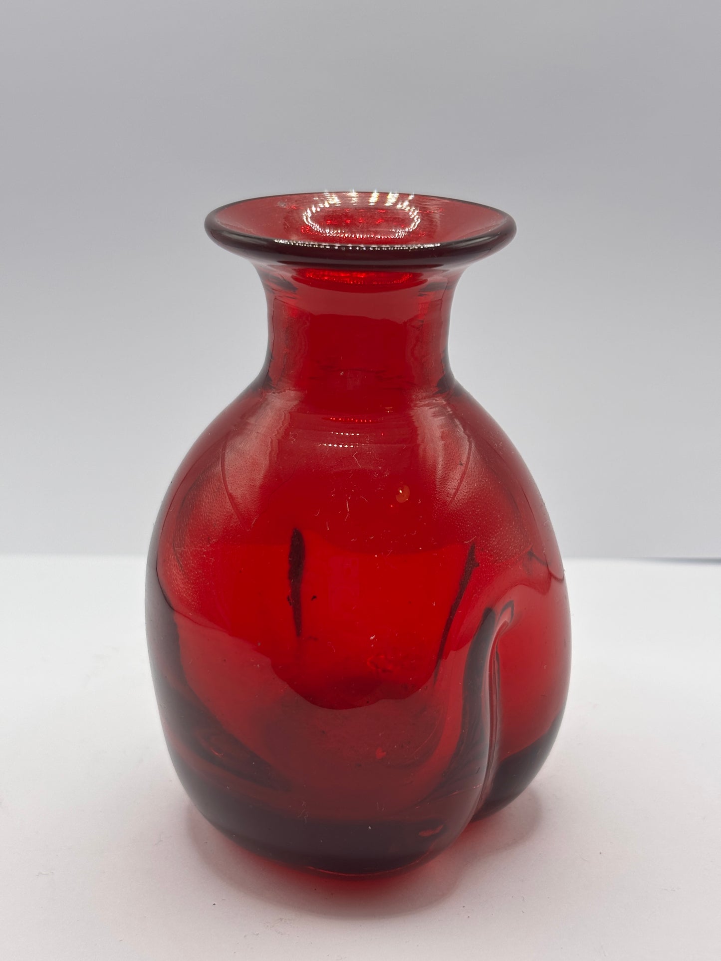 Old ruby red glass vase, dump dug