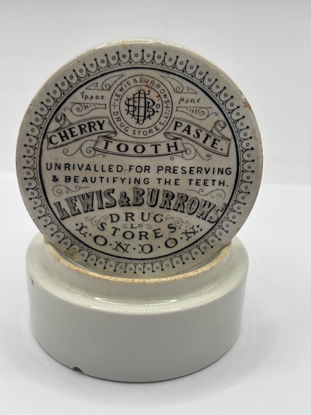 Old advertising lid and base. lewis & burrows cherry tooth paste 🍒