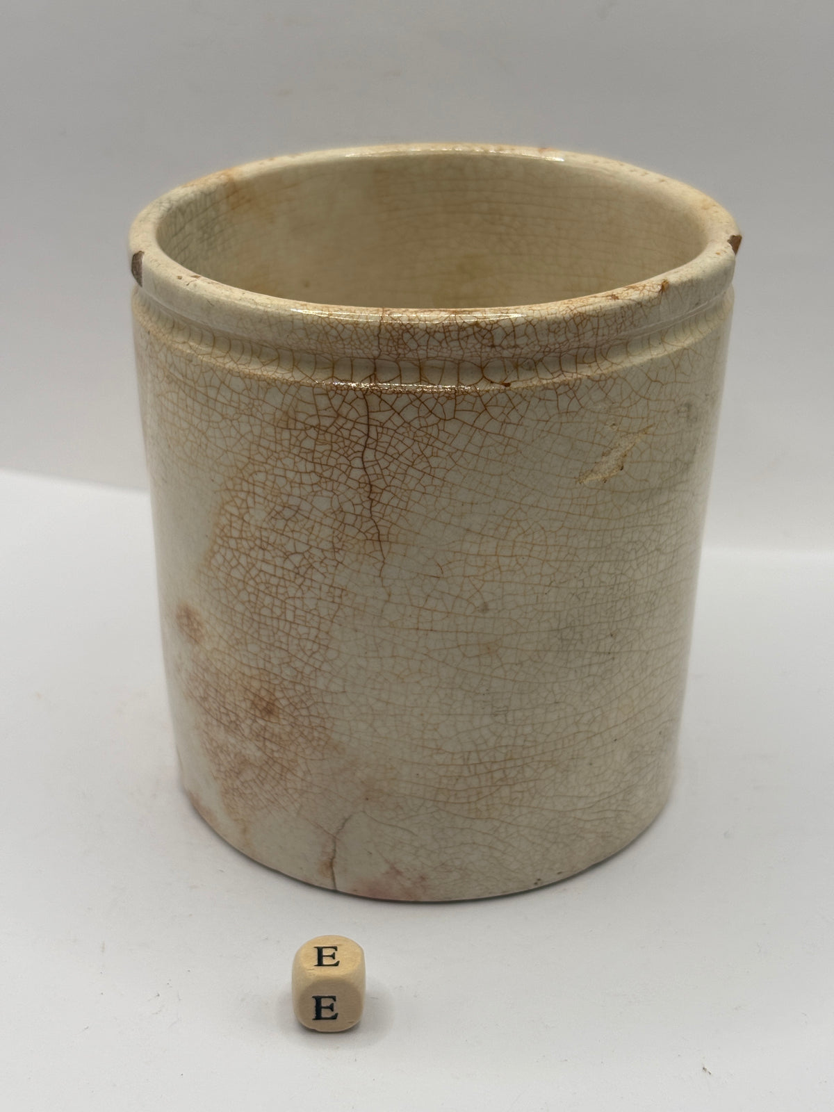 Old 1lb stoneware marmalade pot, James Keiller Dundee marmalade (e) chipped