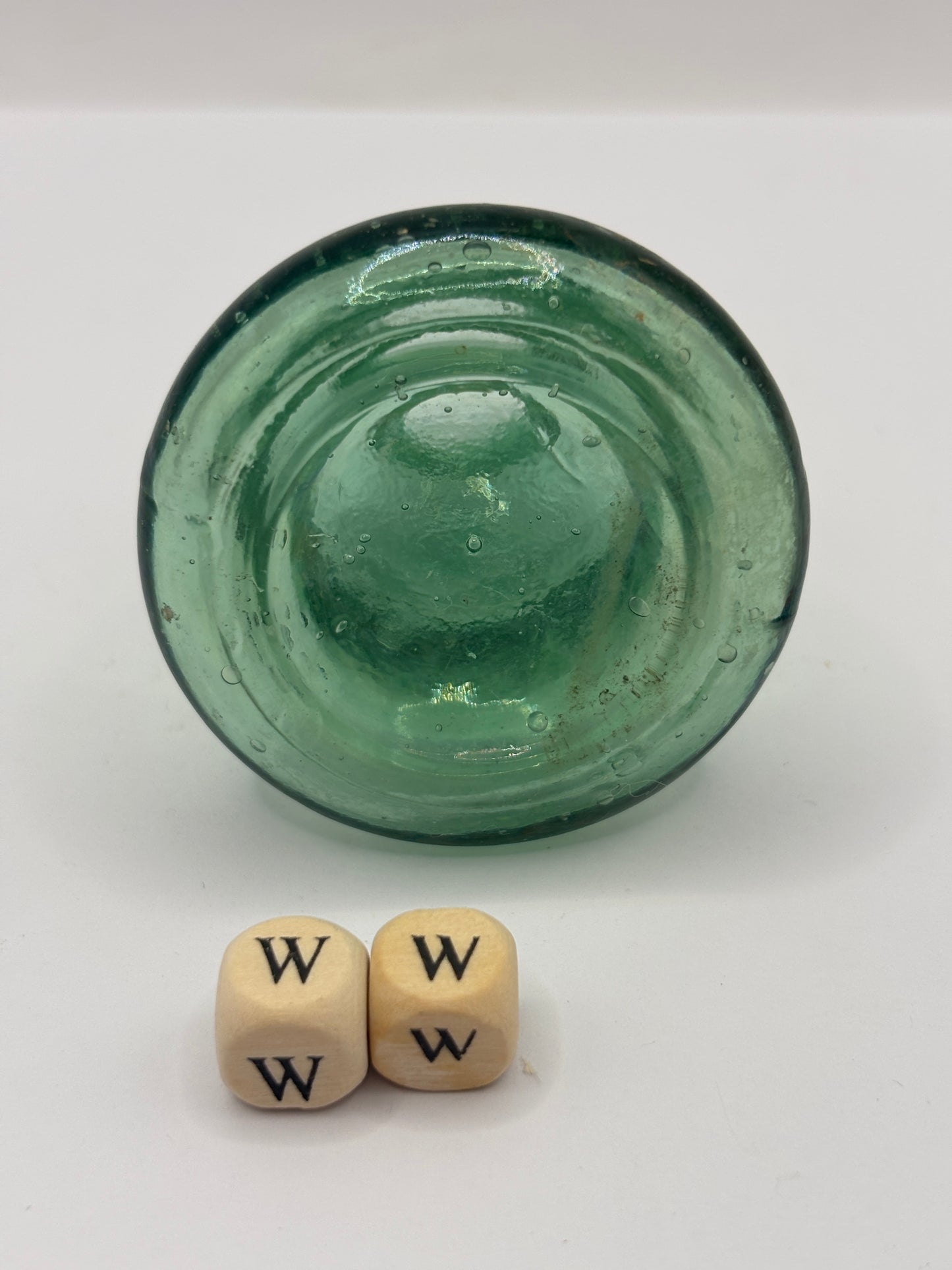 Old green glass inkwell, Bell ink (ww)