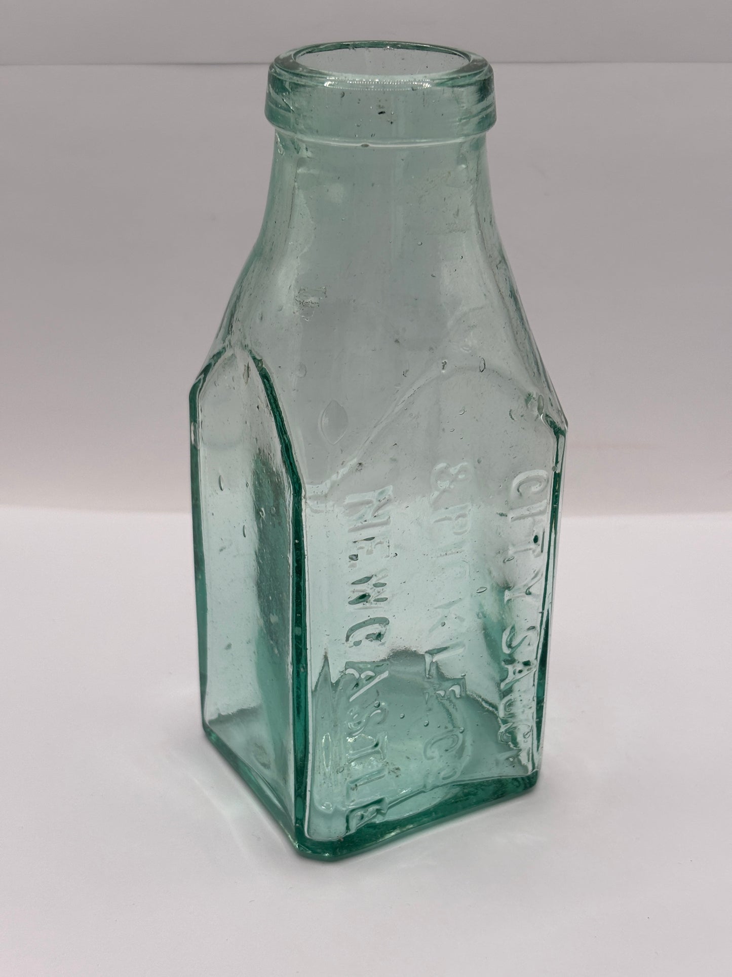 Old 1lb aqua glass advertising pickle jar, City sauce & pickle co. Newcastle