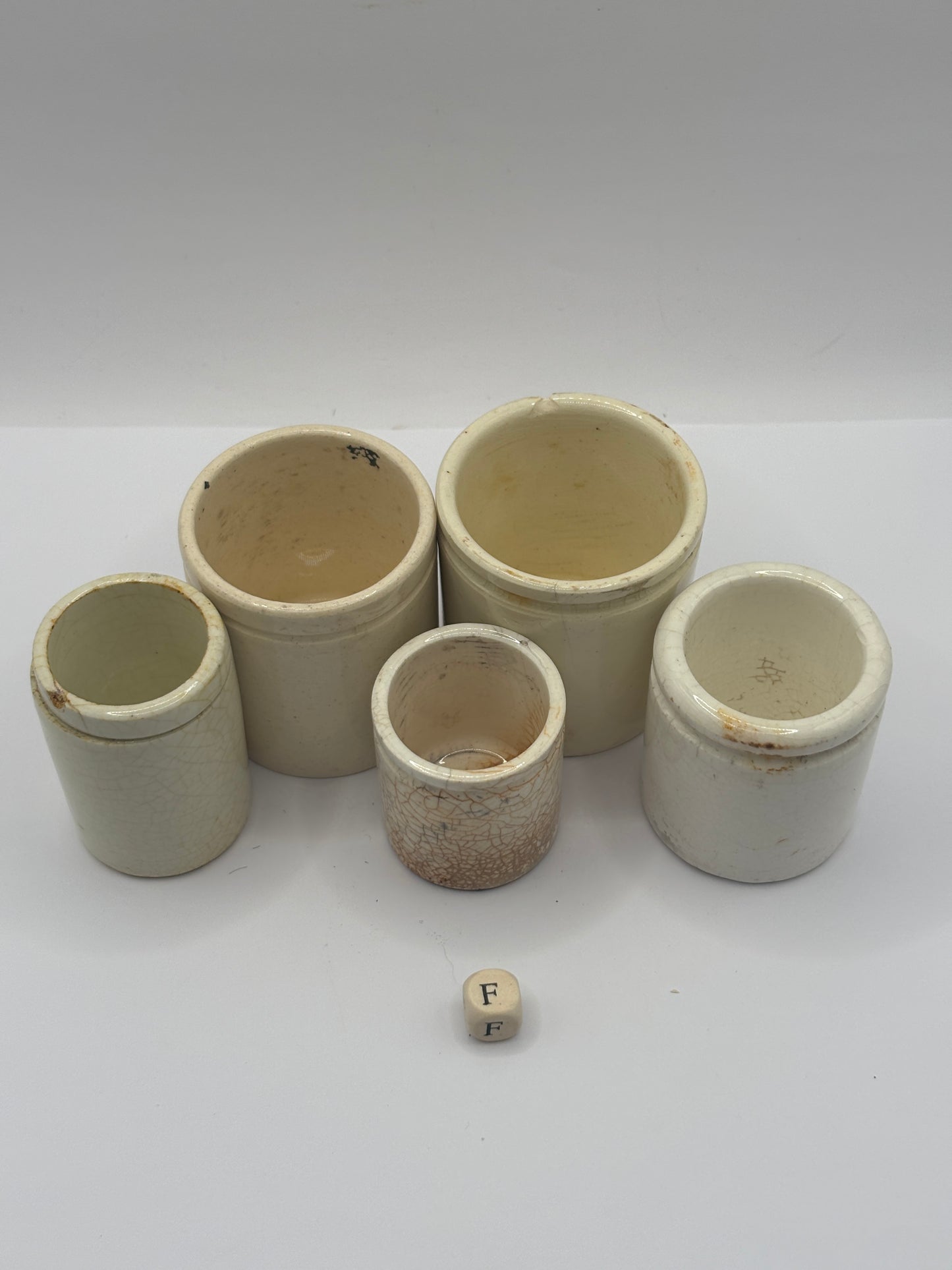 5 old stoneware jars & pots (f)