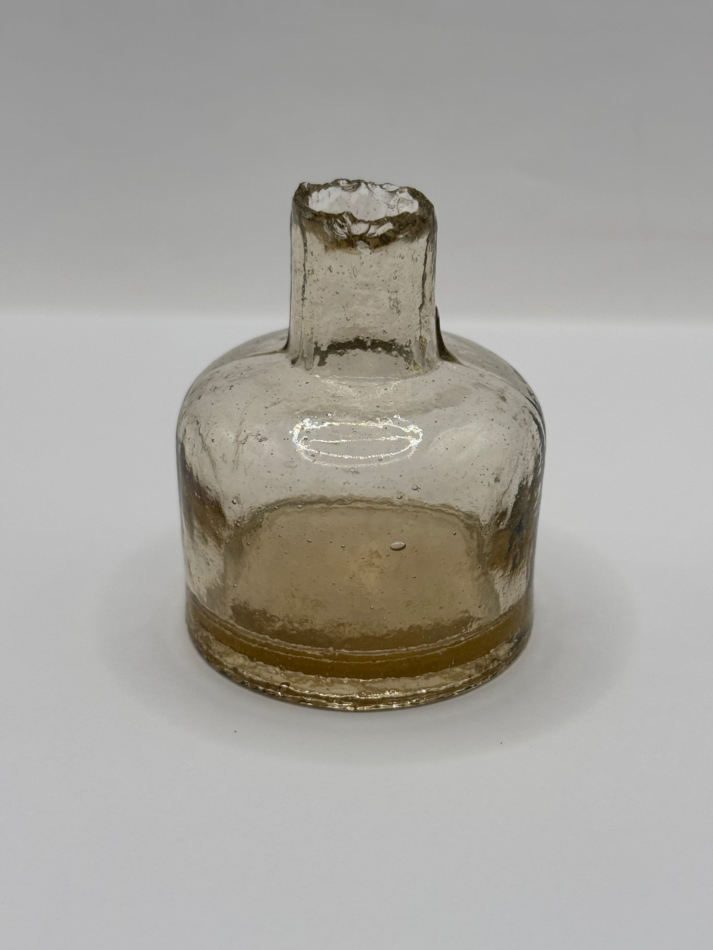 Old unusual coloured peachy/light amber glass ink, inkwell, penny ink