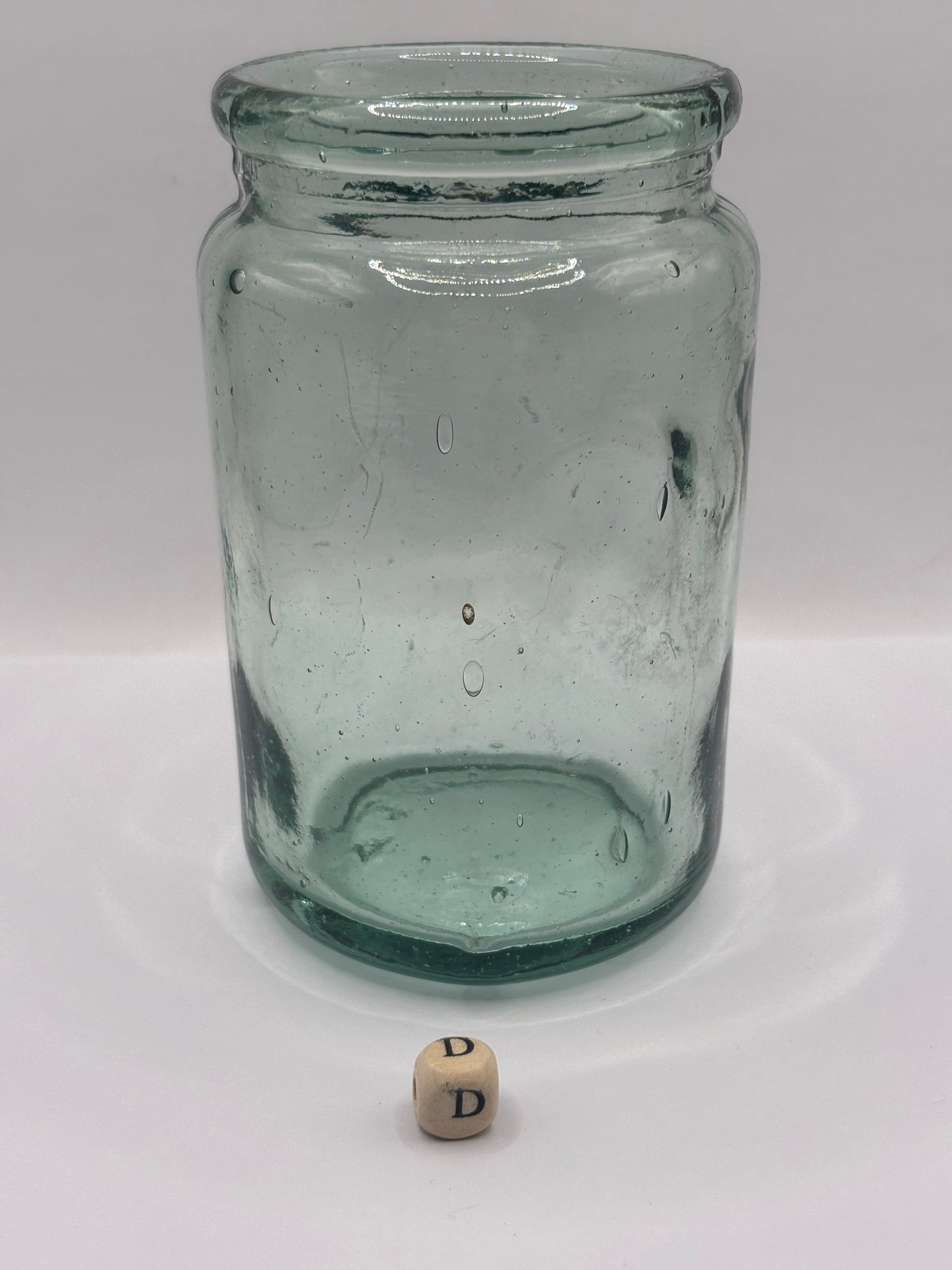 Old 1lb aqua glass pickle jar (D)
