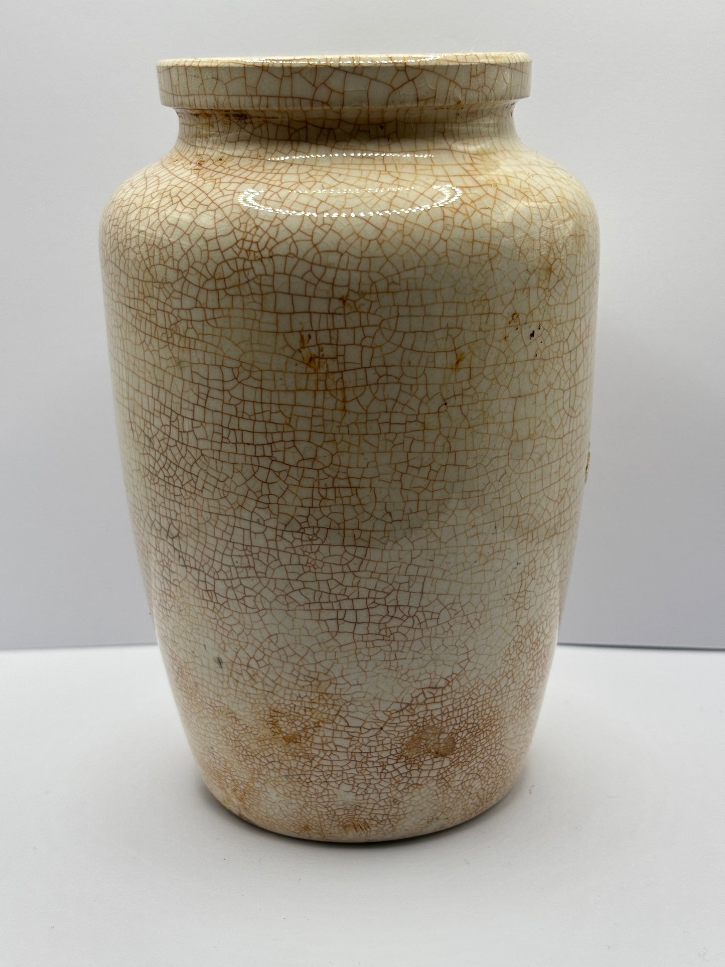 Old stained & crazed numol body builder advertising jar, 14cms