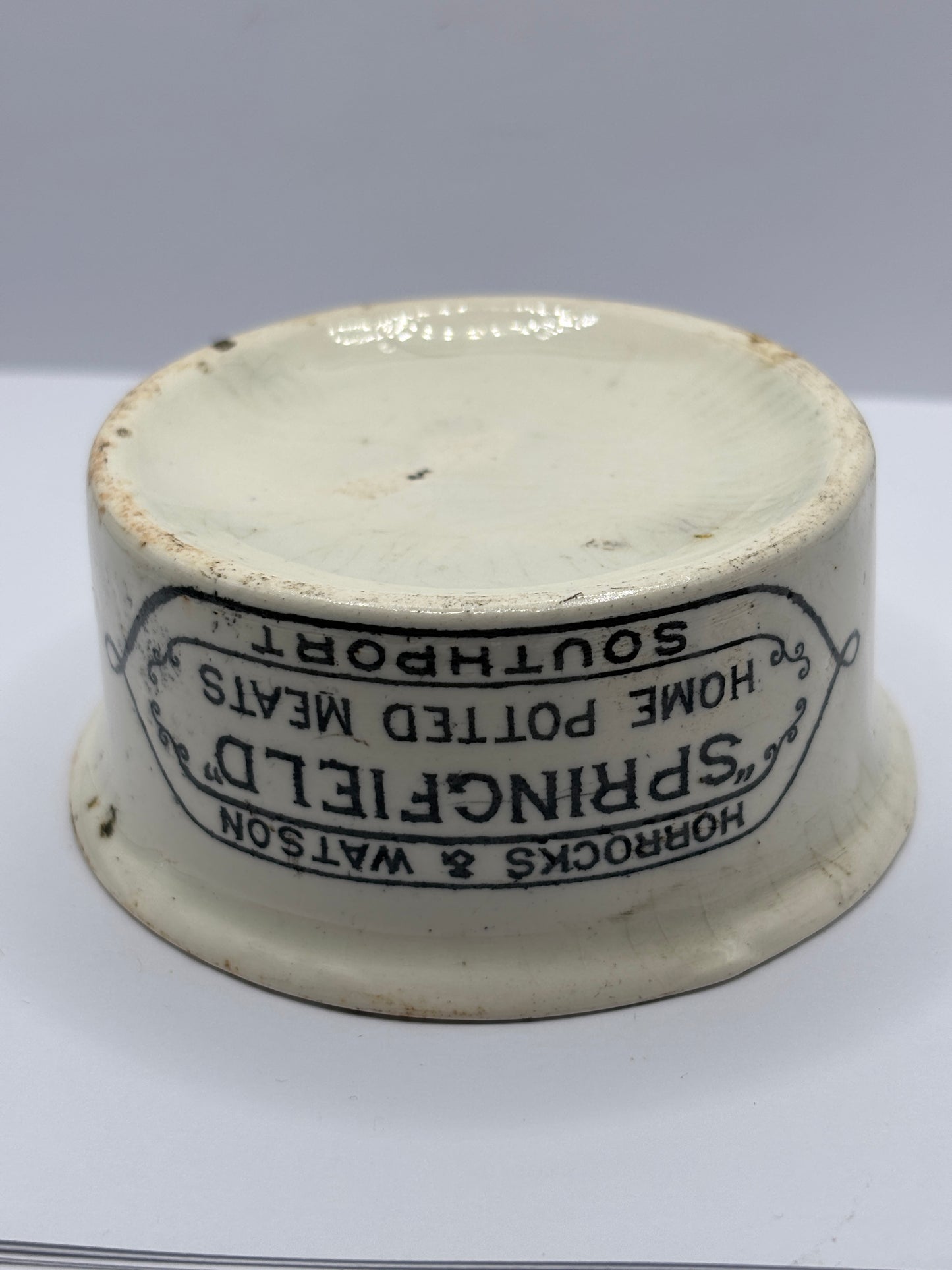 Old Springfield advertising meat paste pot, potted meat