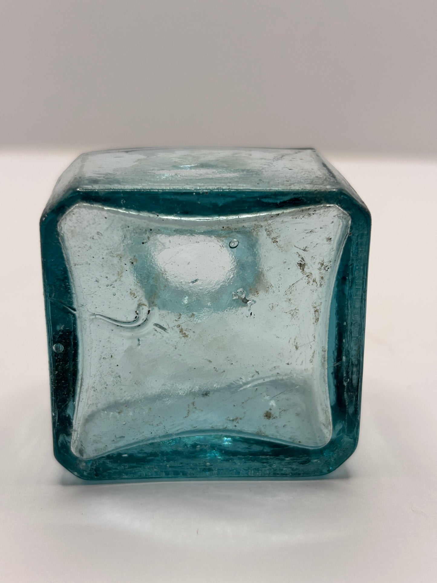 Old aqua glass inkwell, ink bottle