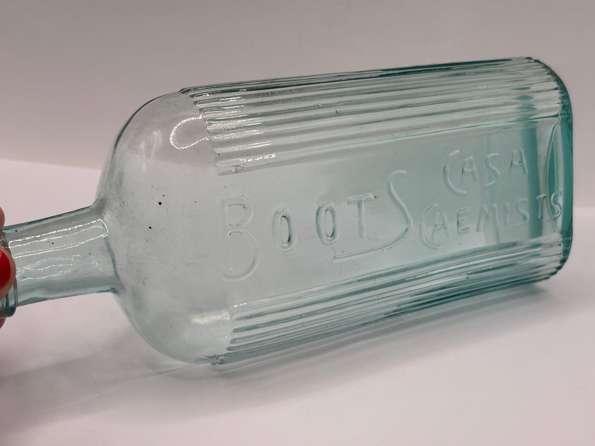Old large aqua glass Boots Cash Chemists poison bottle 20cms