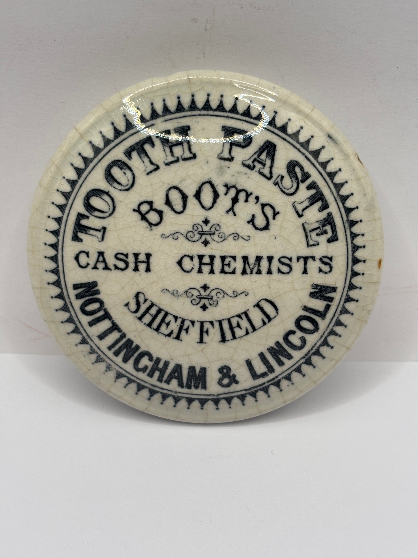 Old advertising lid, Boots cash chemists tooth paste