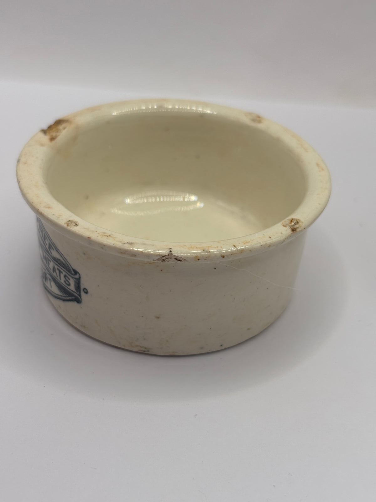 Old small advertising meat paste pot, Plumtree home potted meats