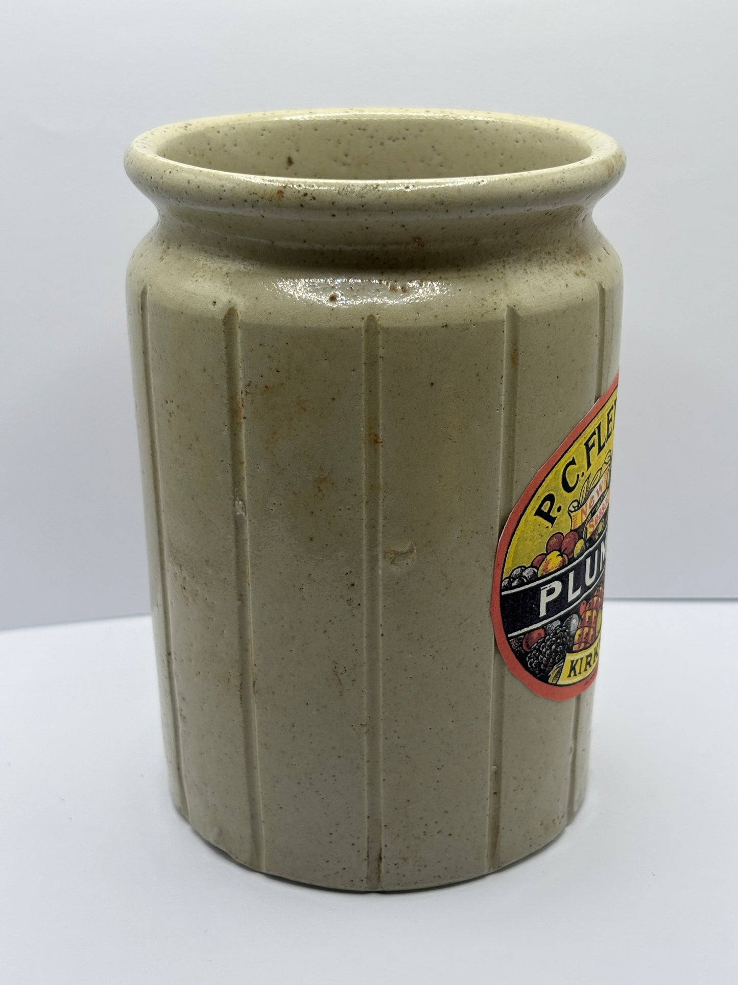 Old 2lb ribbed rolled top jam & marmalade jar, with added label