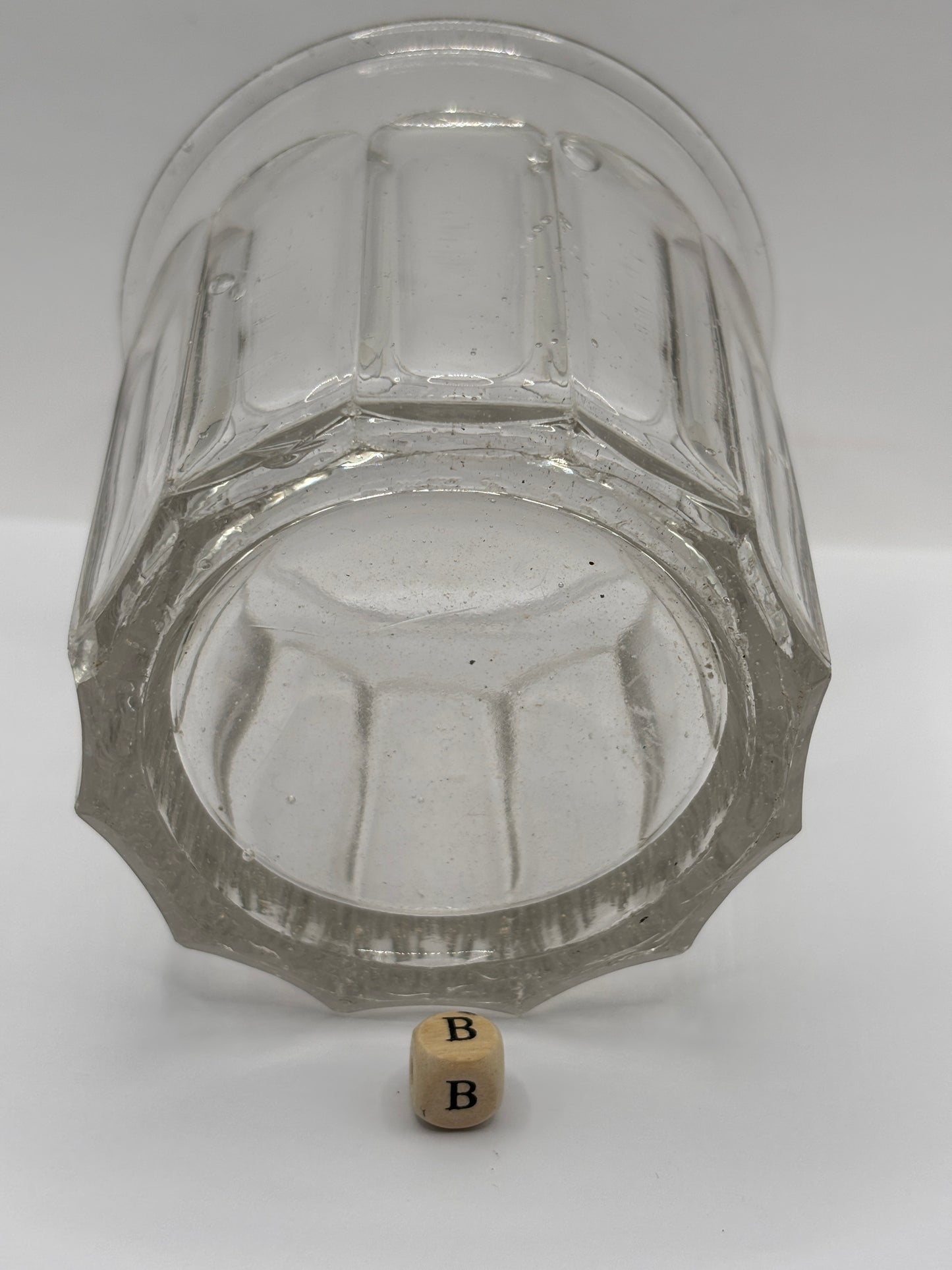 Old clear glass french jam jar/ jam pot (B)