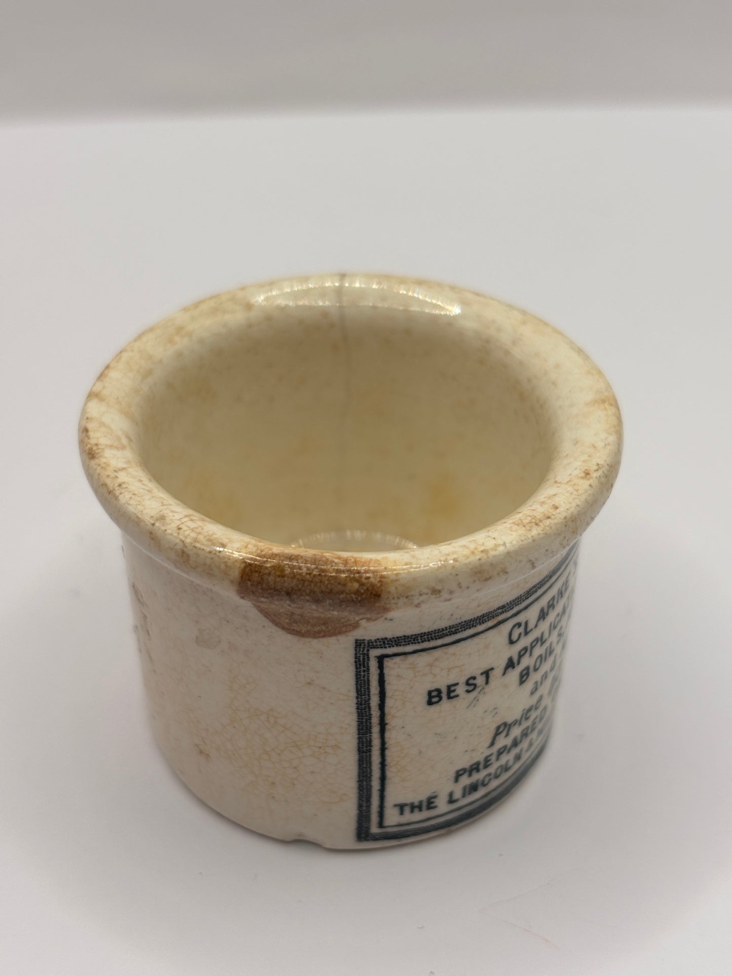 Old advertising ointment pot, clarkes miraculous salve ointment. Hairline