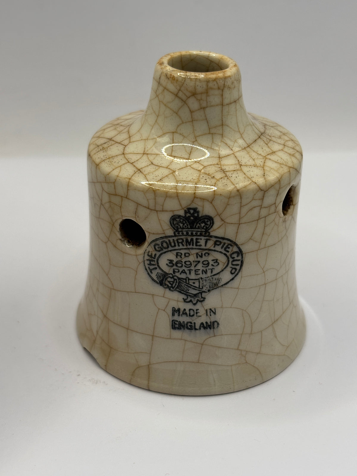 Old stoneware pie funnel, The Gourmet pie cup