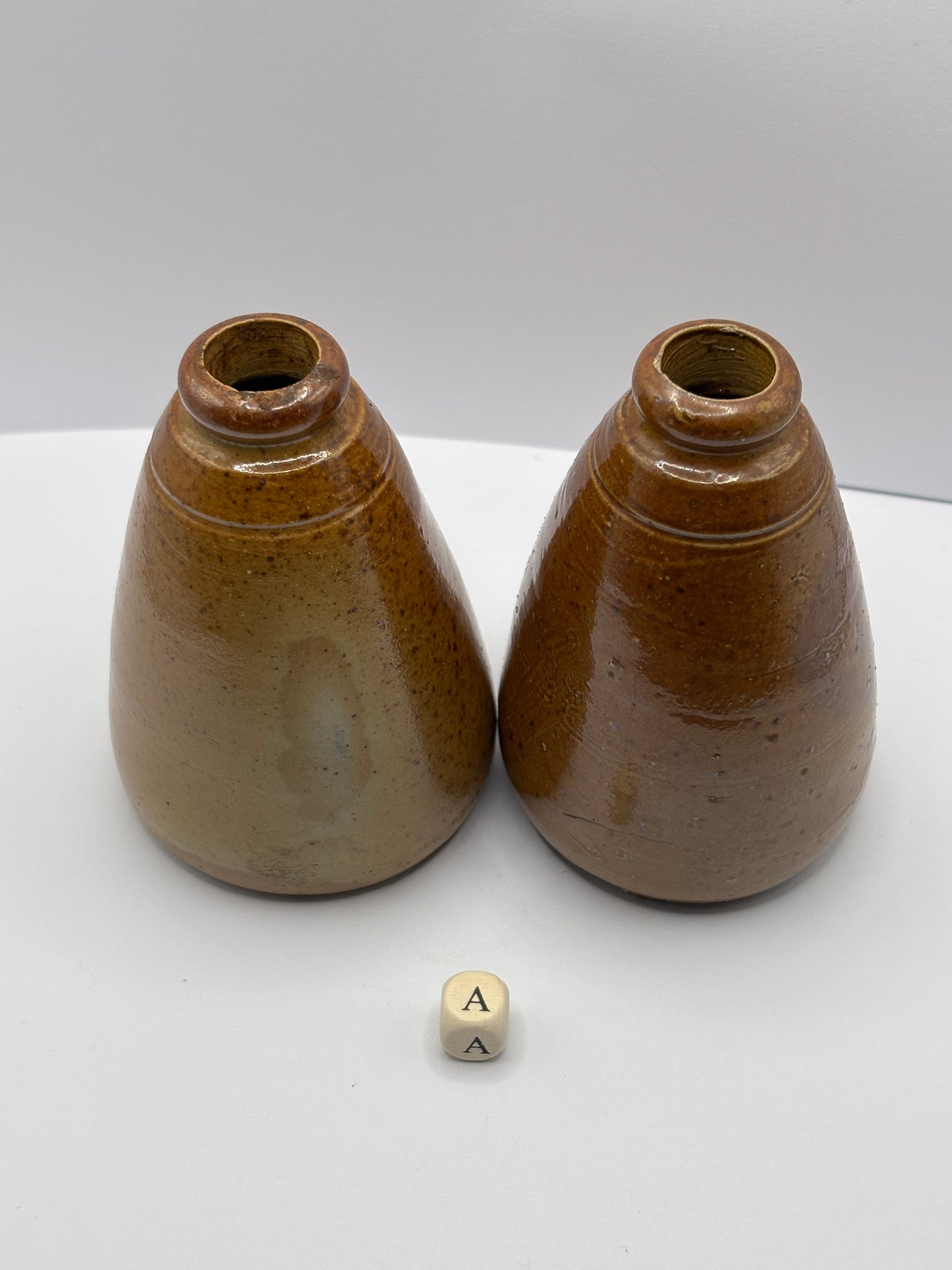 2 old stoneware cone inks, ink bottles inkwells