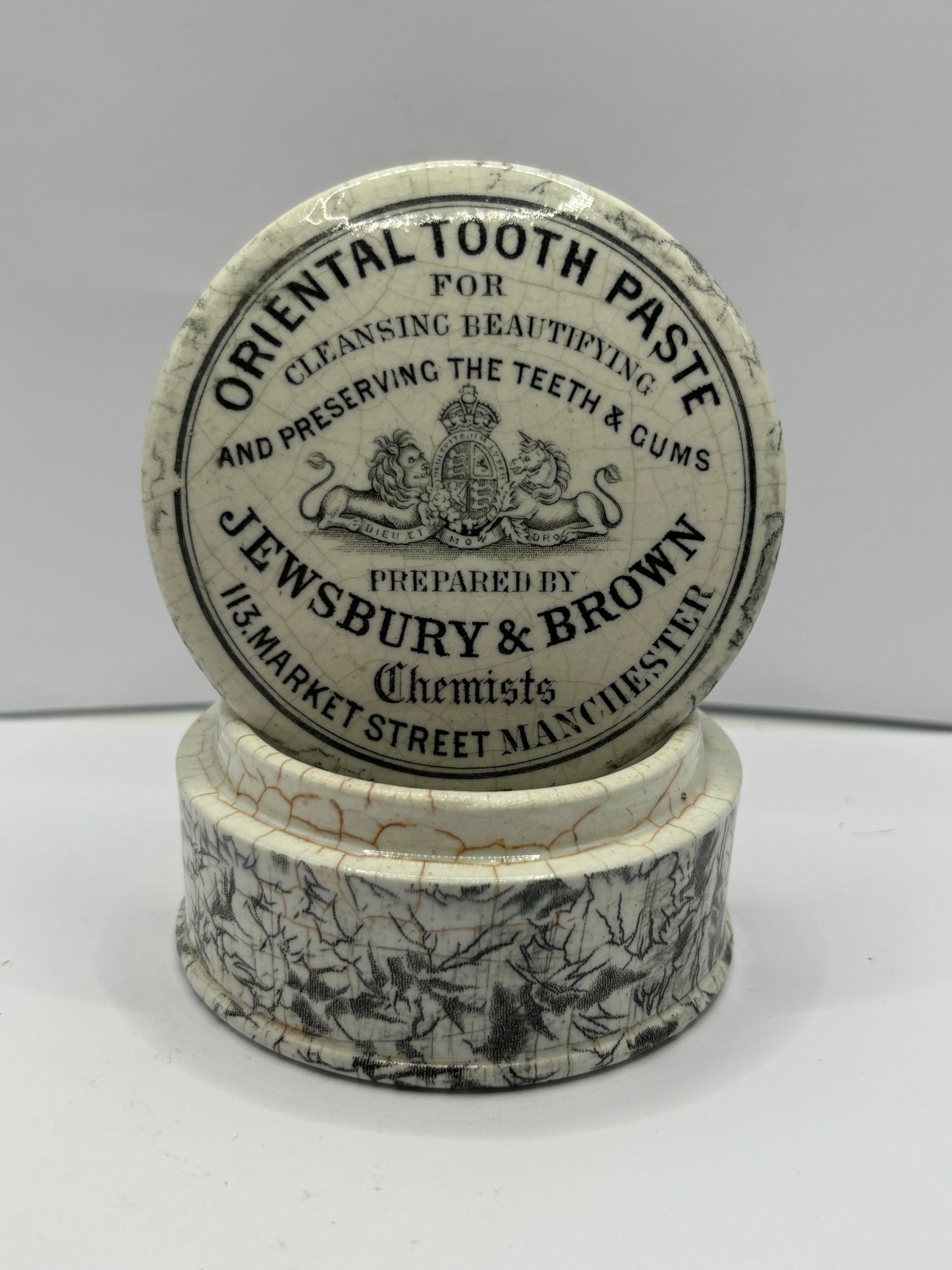 Old Jewsbury & Brown advertising lid & base. Oriental toothpaste