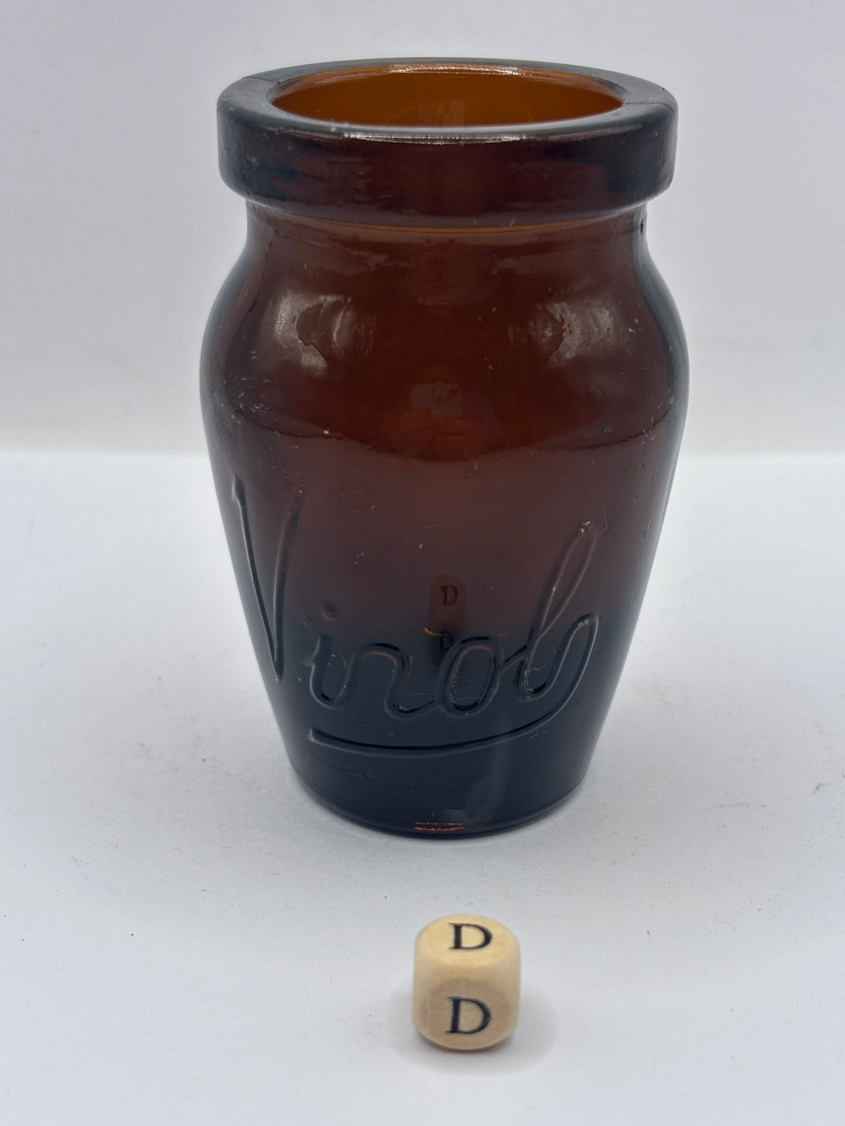 Old amber glass Virol jar (D) 8cms