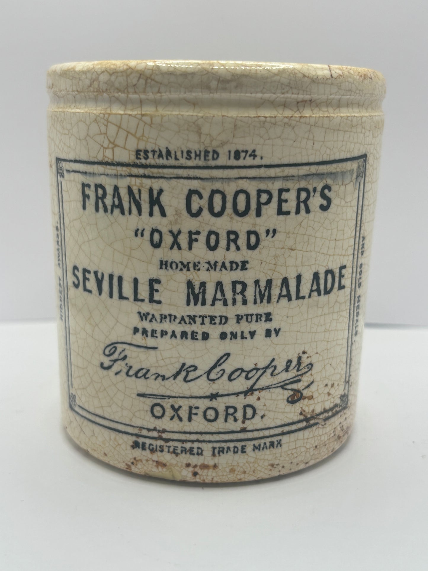 1lb Frank coopers marmalade jar, stained & crazed