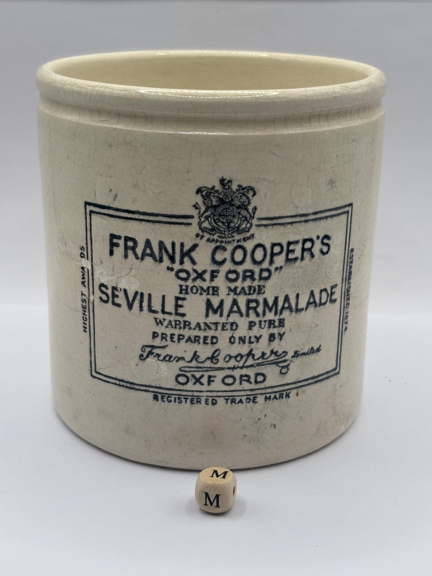 Old 2lb Frank Cooper marmalade jar. Flakey Glazing