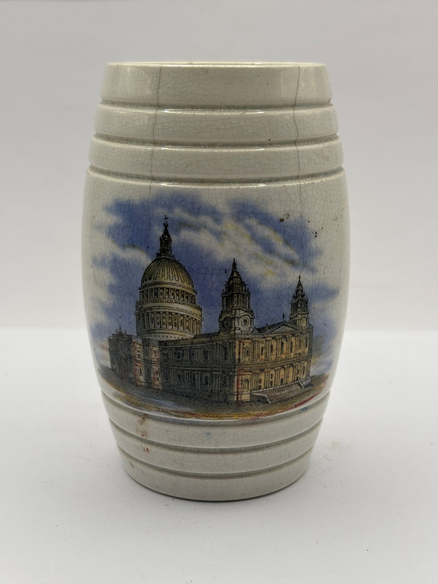 Old pictorial Prattware stoneware jar